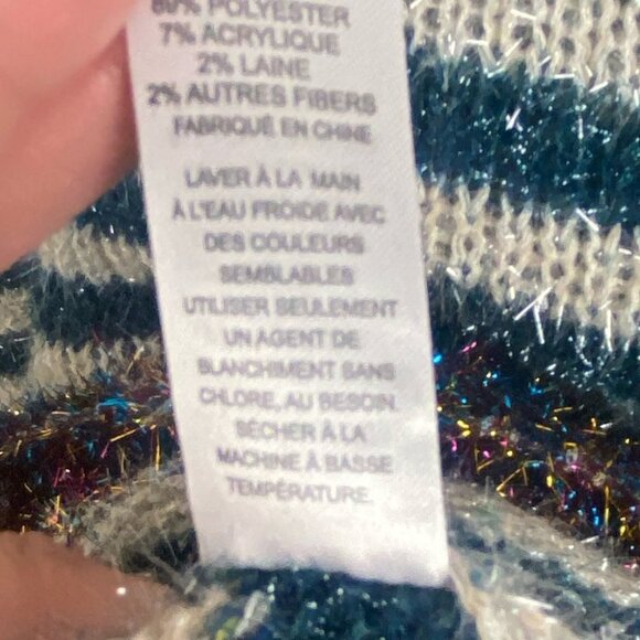 Nordstrom‎ Pima Tinsel Striped Sweater Blue Size Medium Blue White Glitter Bling - Picture 11 of 12